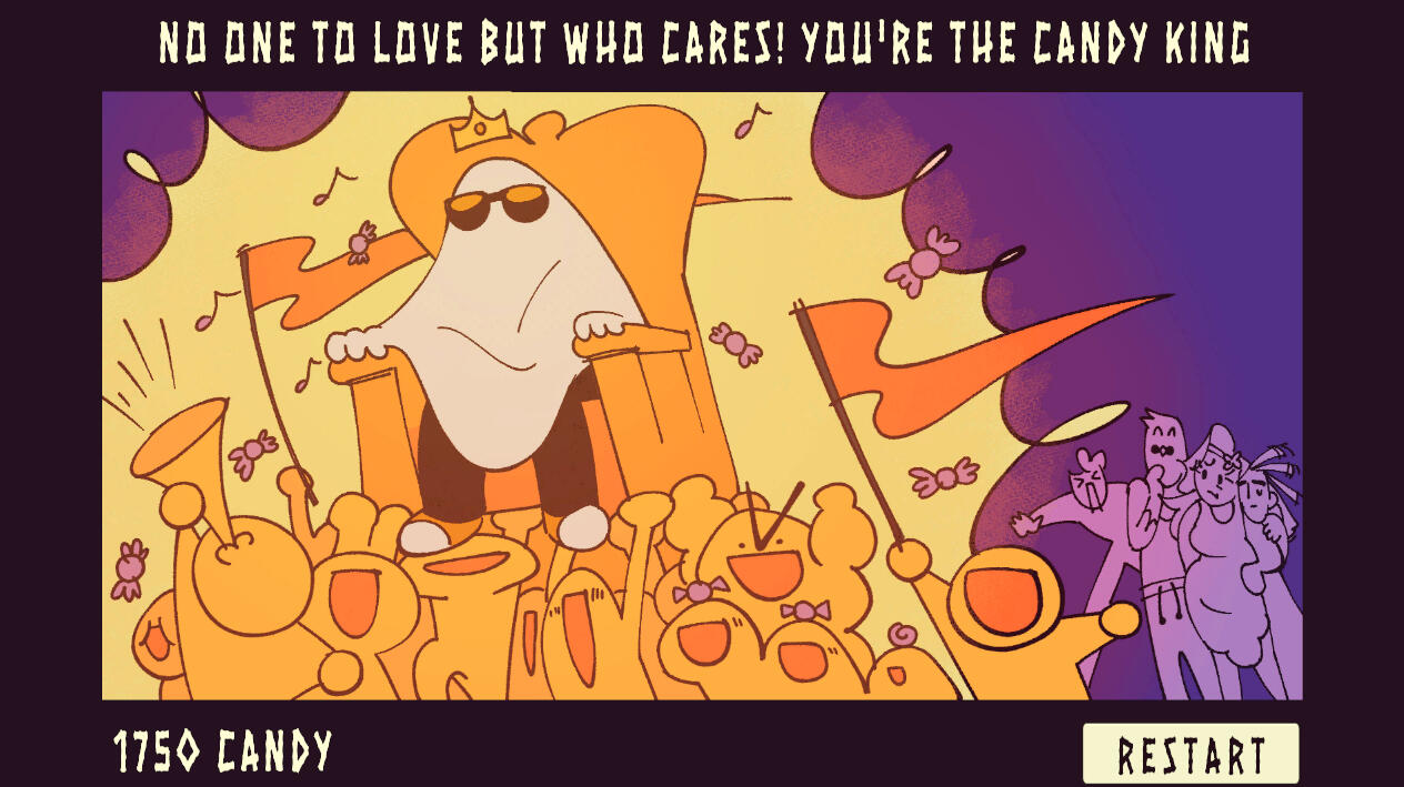 There are multiple different endings depending on your relationship with parents and candy results.